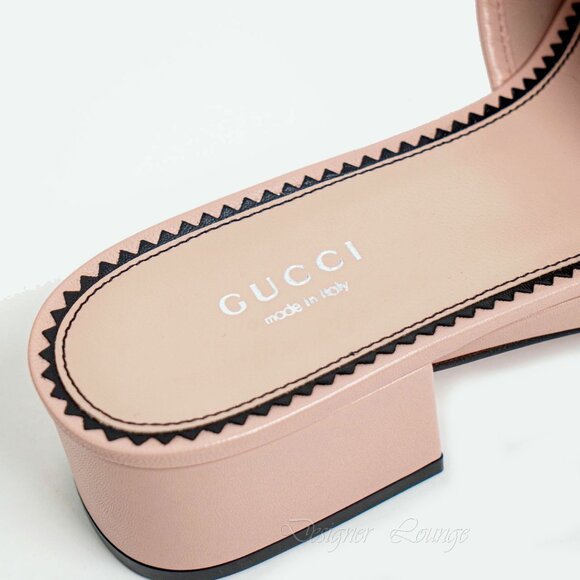 NEW GUCCI Janaya Interlocking GG Studs Rose Leather Sandals Slides EU 40 US 10 - Picture 8 of 11